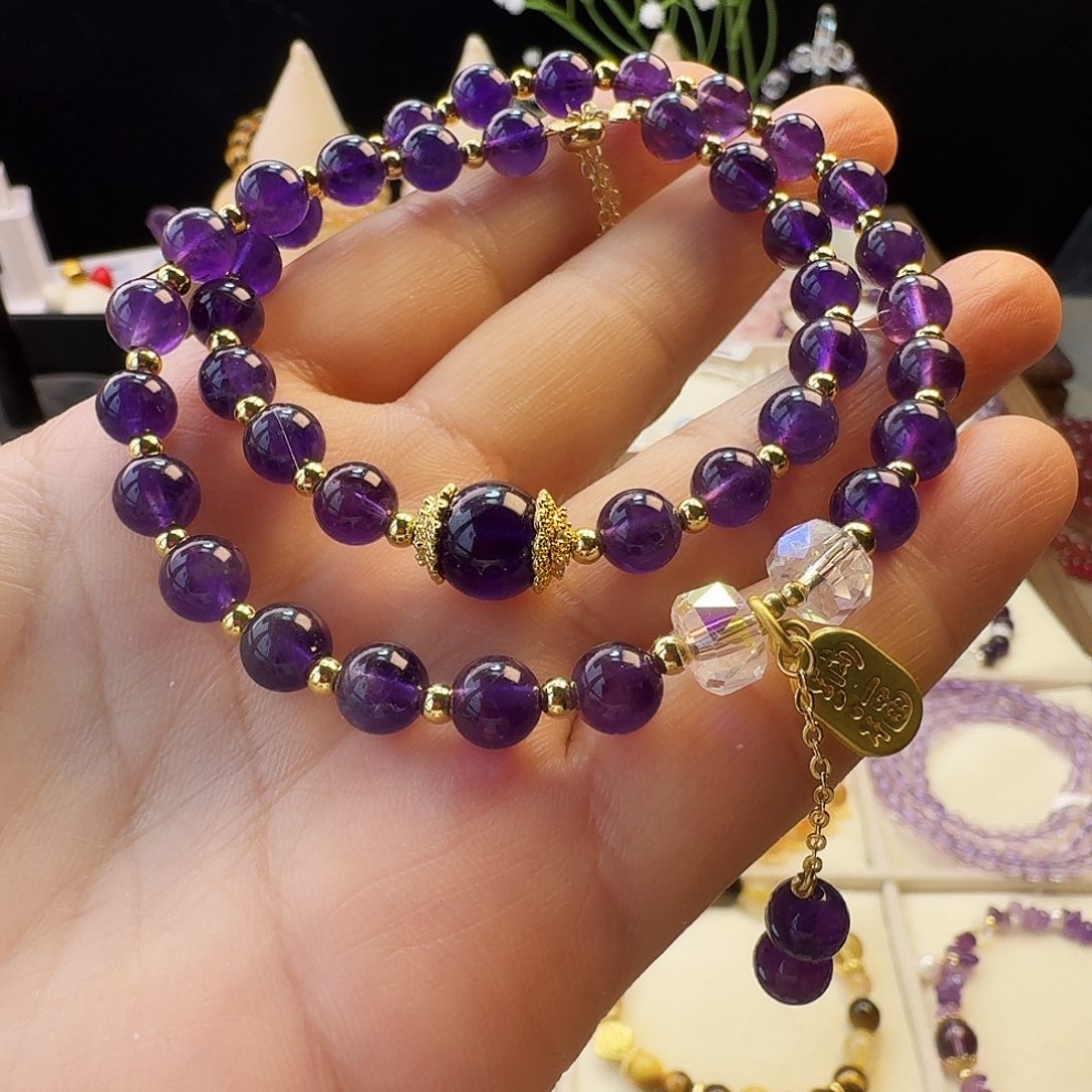 水晶手链未镶嵌孤品 乌拉圭紫水晶双圈