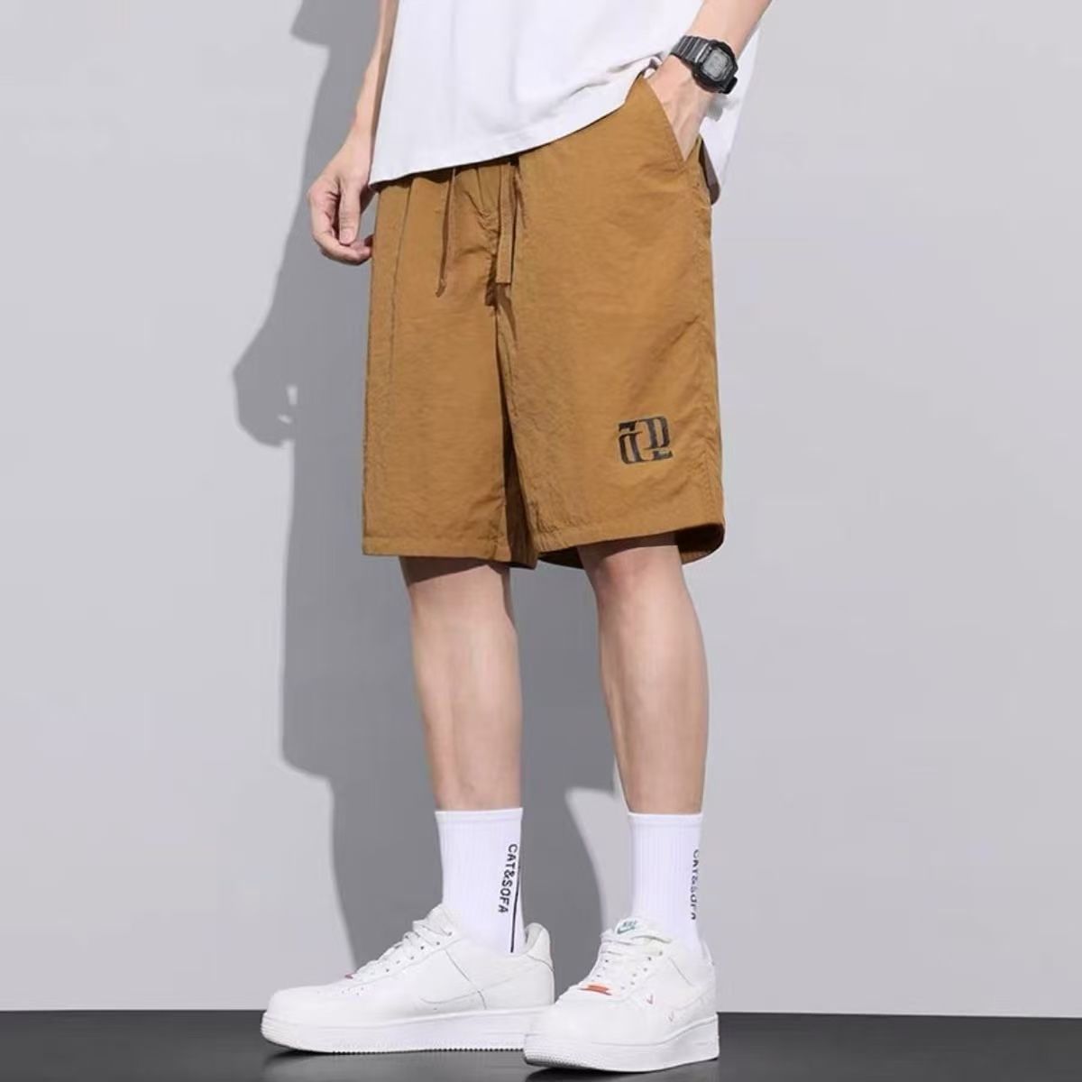 冰丝裤子夏季男士休闲裤外穿宽松5分裤短裤薄款透气速干裤男XXA