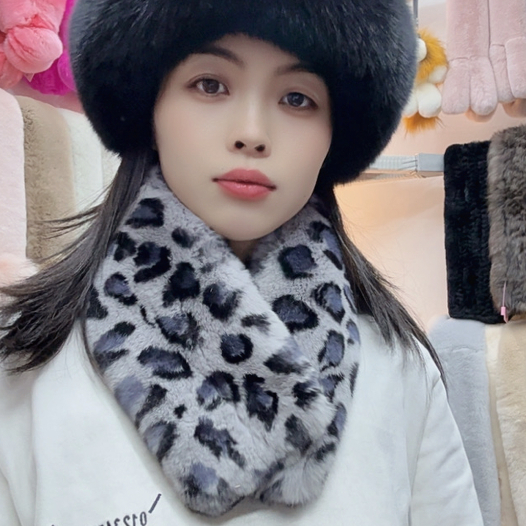 【豹纹毛绒】真毛围巾女秋冬加厚保暖百搭貂毛护颈围脖