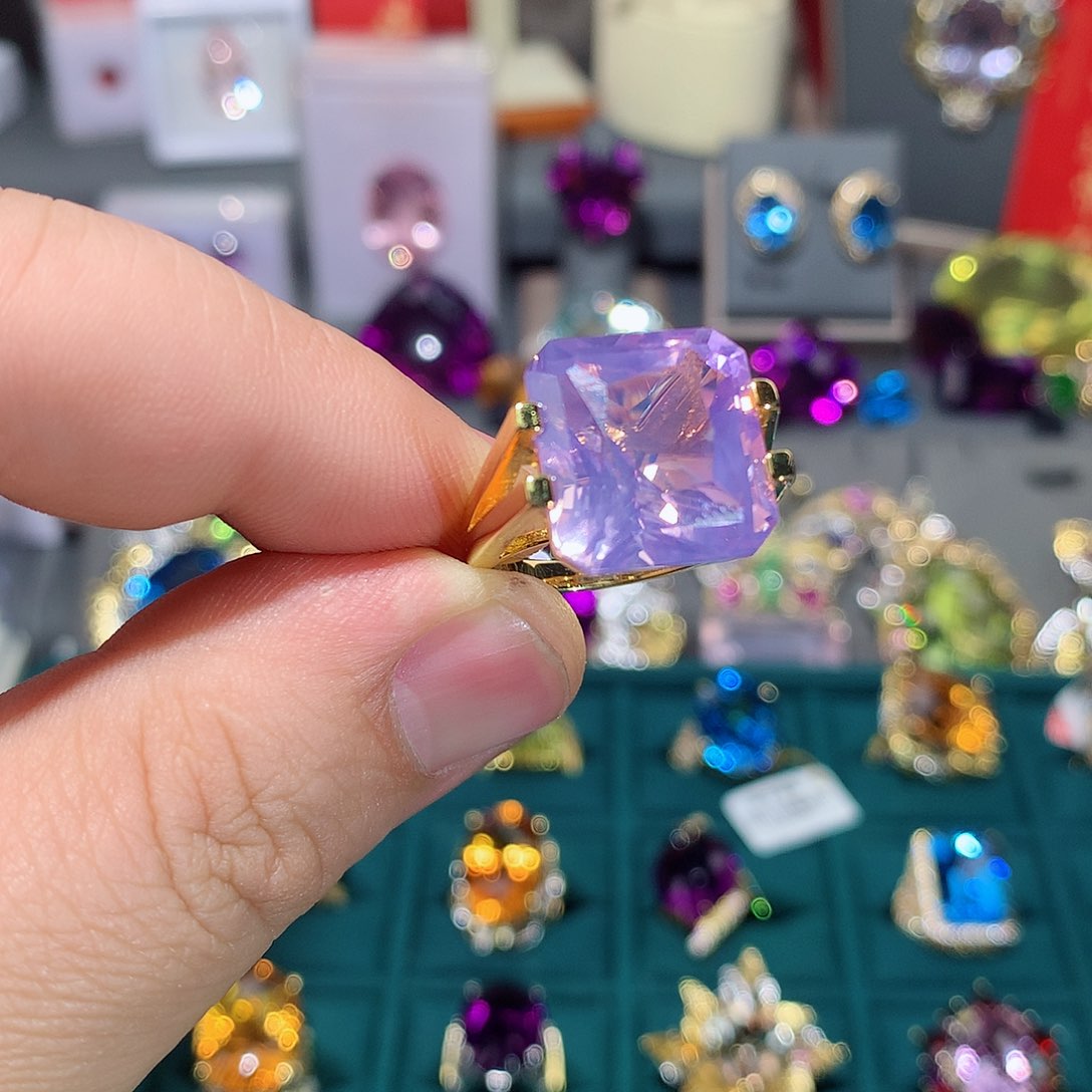 水晶戒指银S925镶嵌戒指