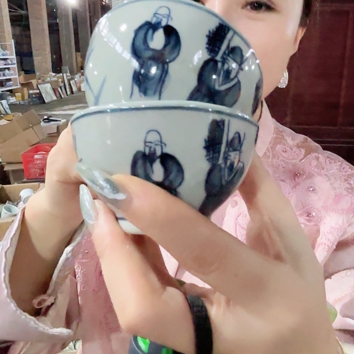 其他陶景德镇高温陶瓷一对麻仓土人物杯