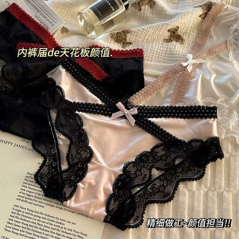 ins三角裤女三角内裤深色内裤中腰法式低腰夏季镂空