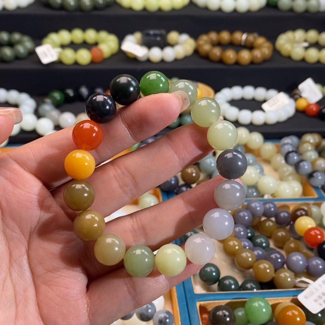 和田玉手链 12MM未镶嵌多宝