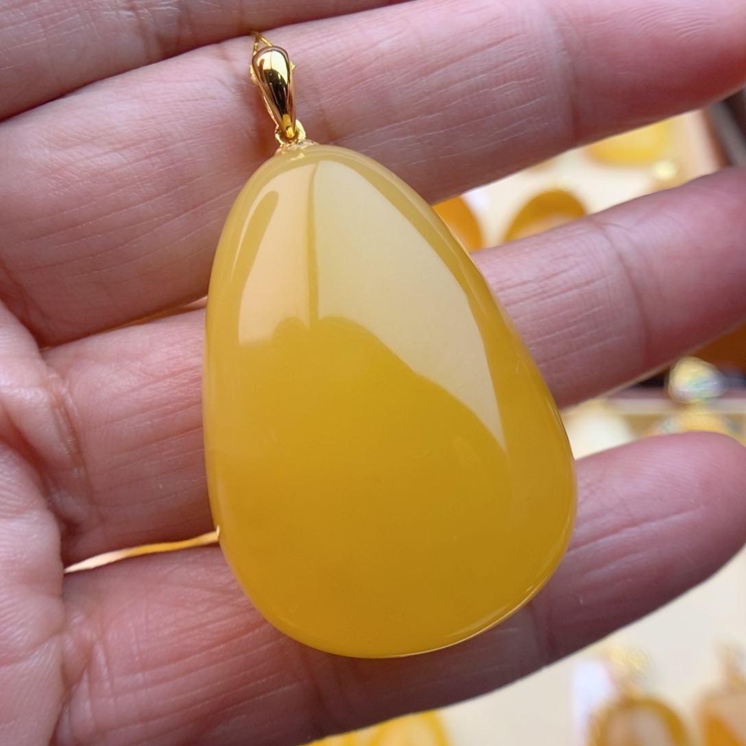 琥珀颈饰银S925镀金镶嵌