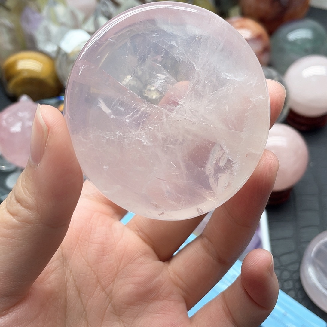 未镶嵌水晶珠宝半成品36粉水晶盘子