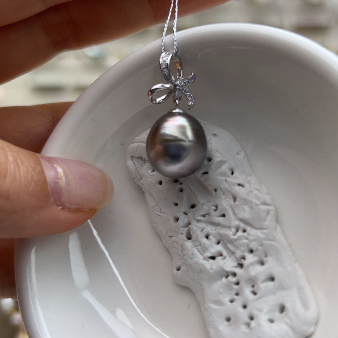 银S925镶嵌颈饰海水珍珠12mm炫彩螺纹在逃公主近圆