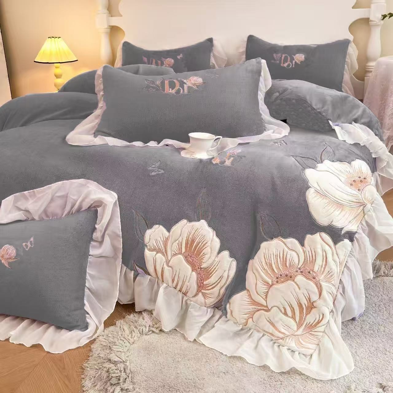 罗曼系列牛奶绒四件套-灰