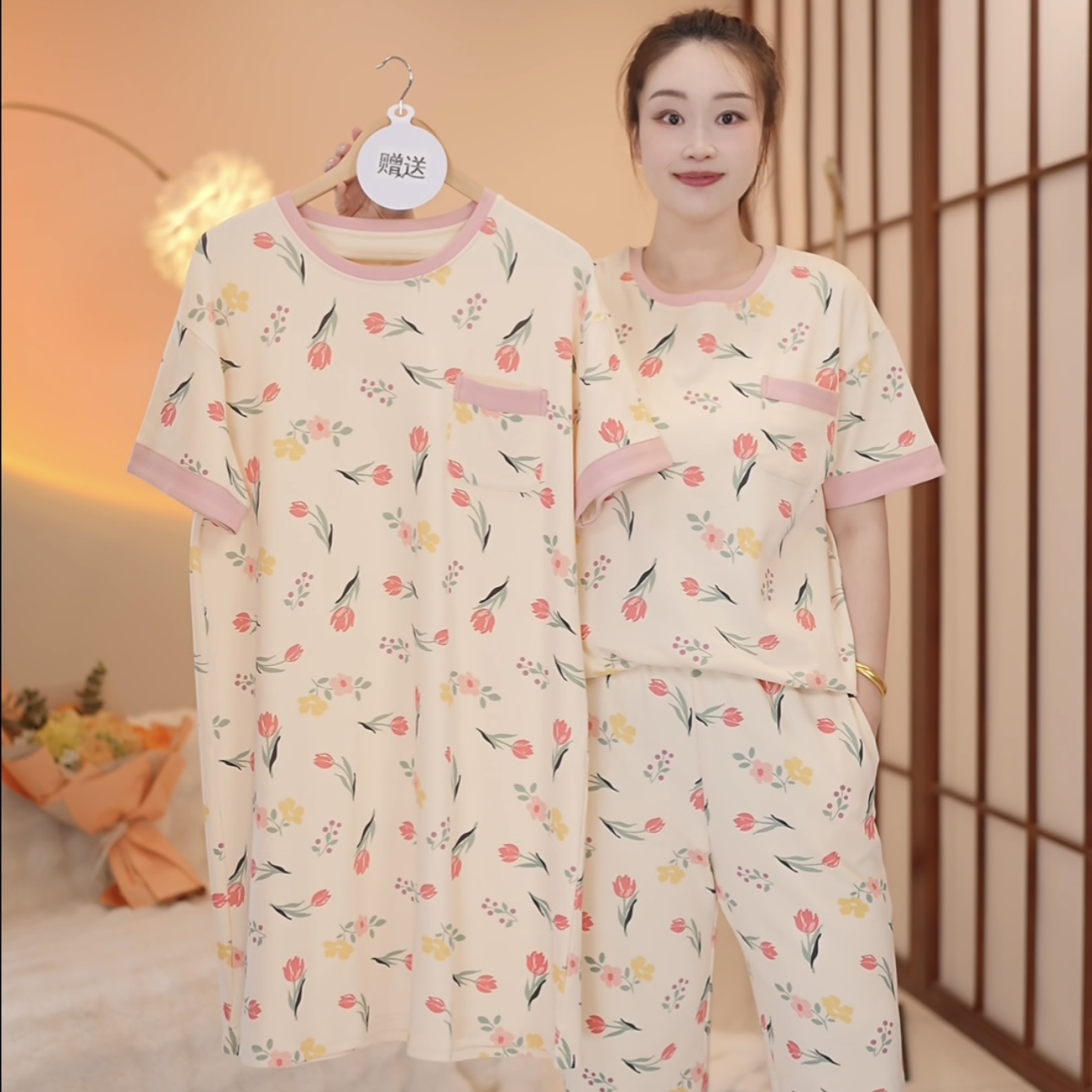 新品【花开半夏～拍一发三】纯棉短袖七分裤舒适家居服可外穿