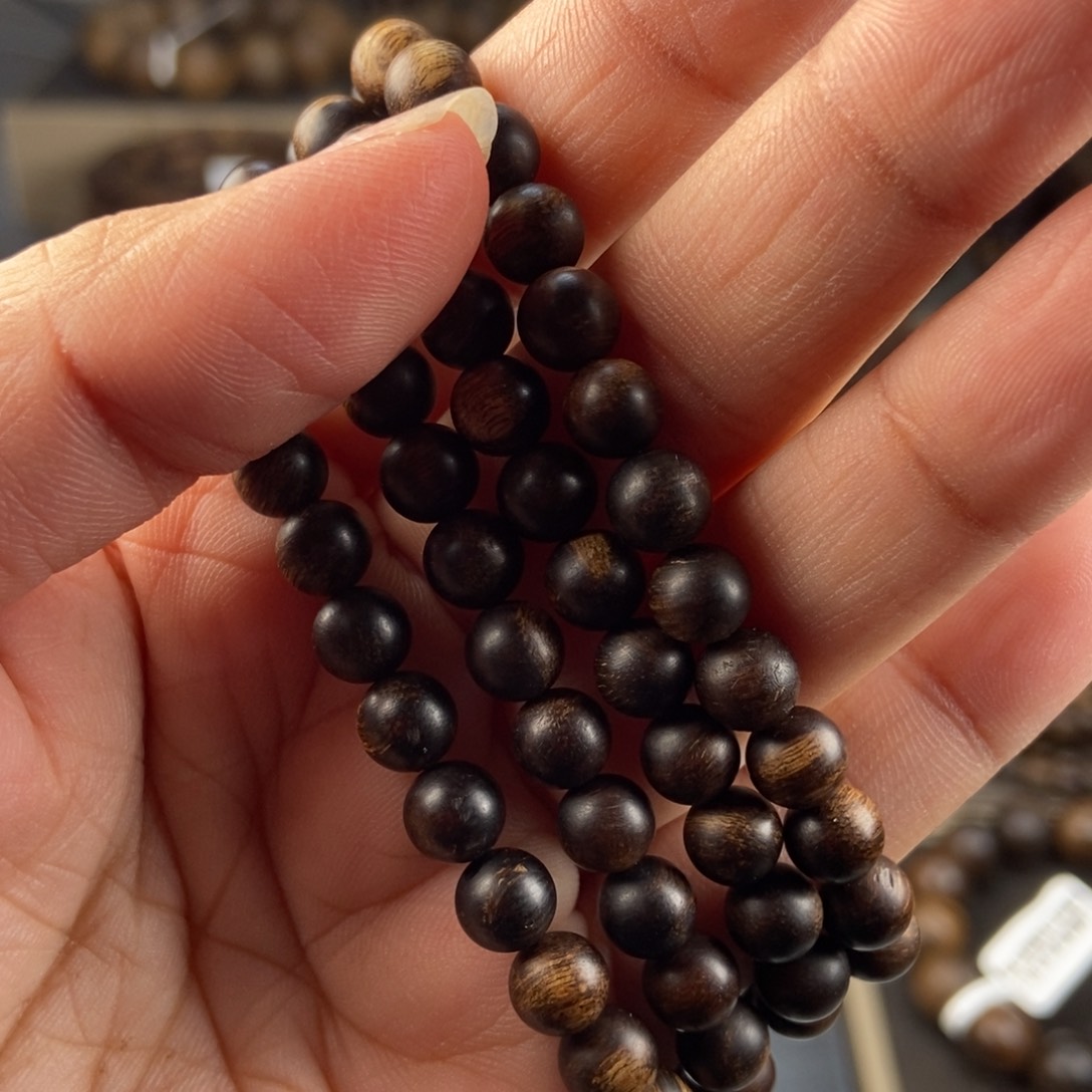 沉香手串白*越南疤疤紫棋楠