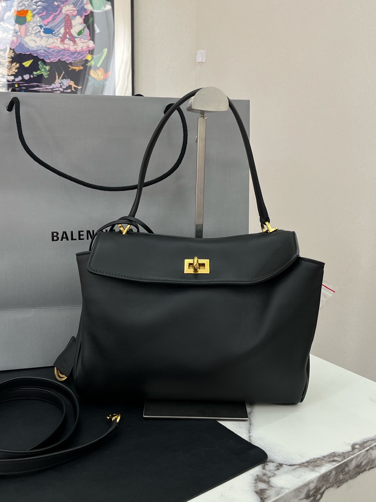 90新 Balenciaga/巴黎世家 黑金小号 rodeo单肩斜挎包 肩带皮牌
