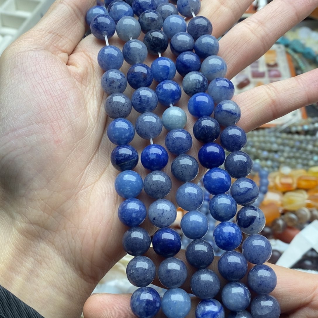 玛瑙/玉髓未镶嵌珠宝半成品一条天然10mm蓝东岭玉圆珠