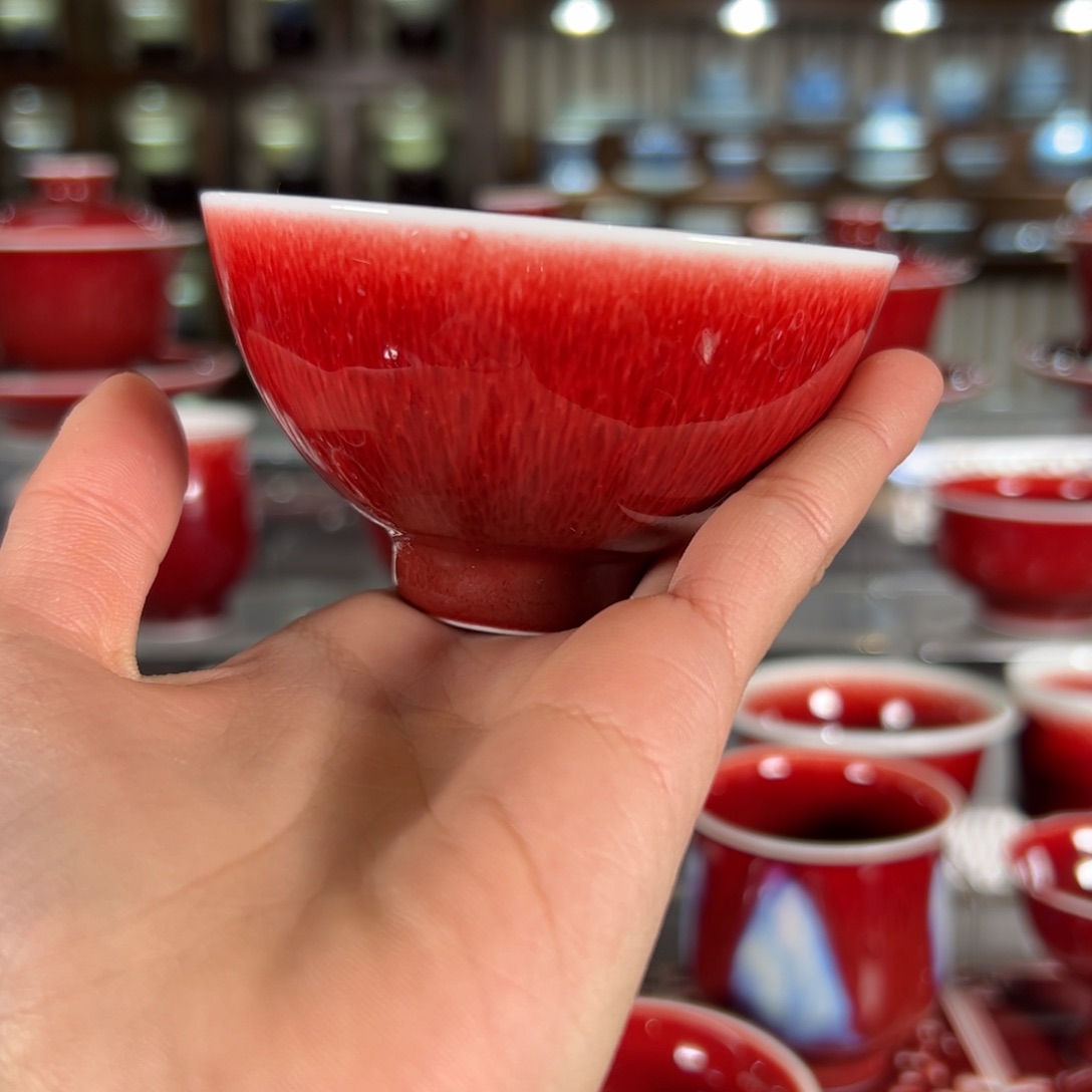 杯子景德镇闻轩坊原矿朗红釉