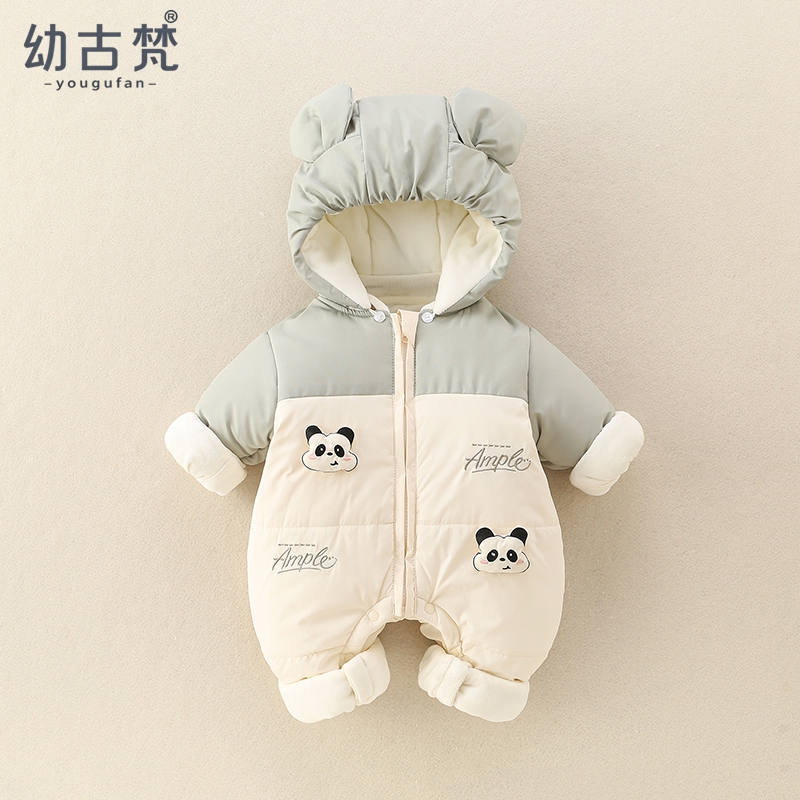 婴儿衣服冬装连体衣新生儿宝宝夹棉外出棉服外套冬季加厚保暖哈衣