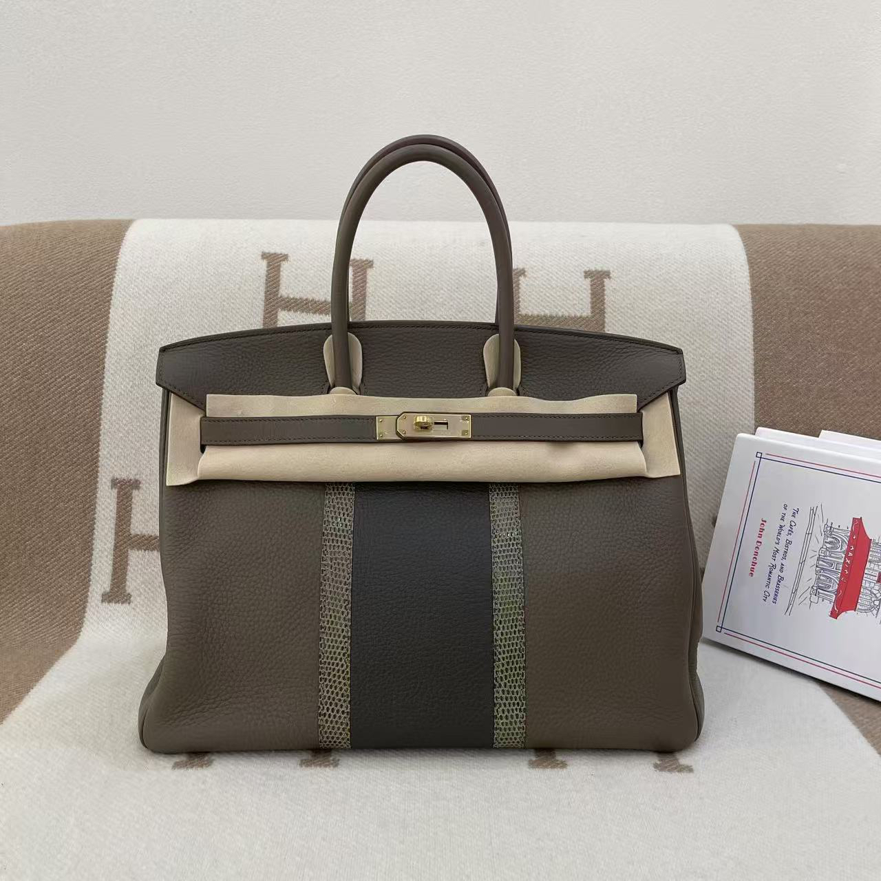 99新 Hermes/爱马仕 birkin35 限量club 8F锡器灰 拼蜥蜴 O刻