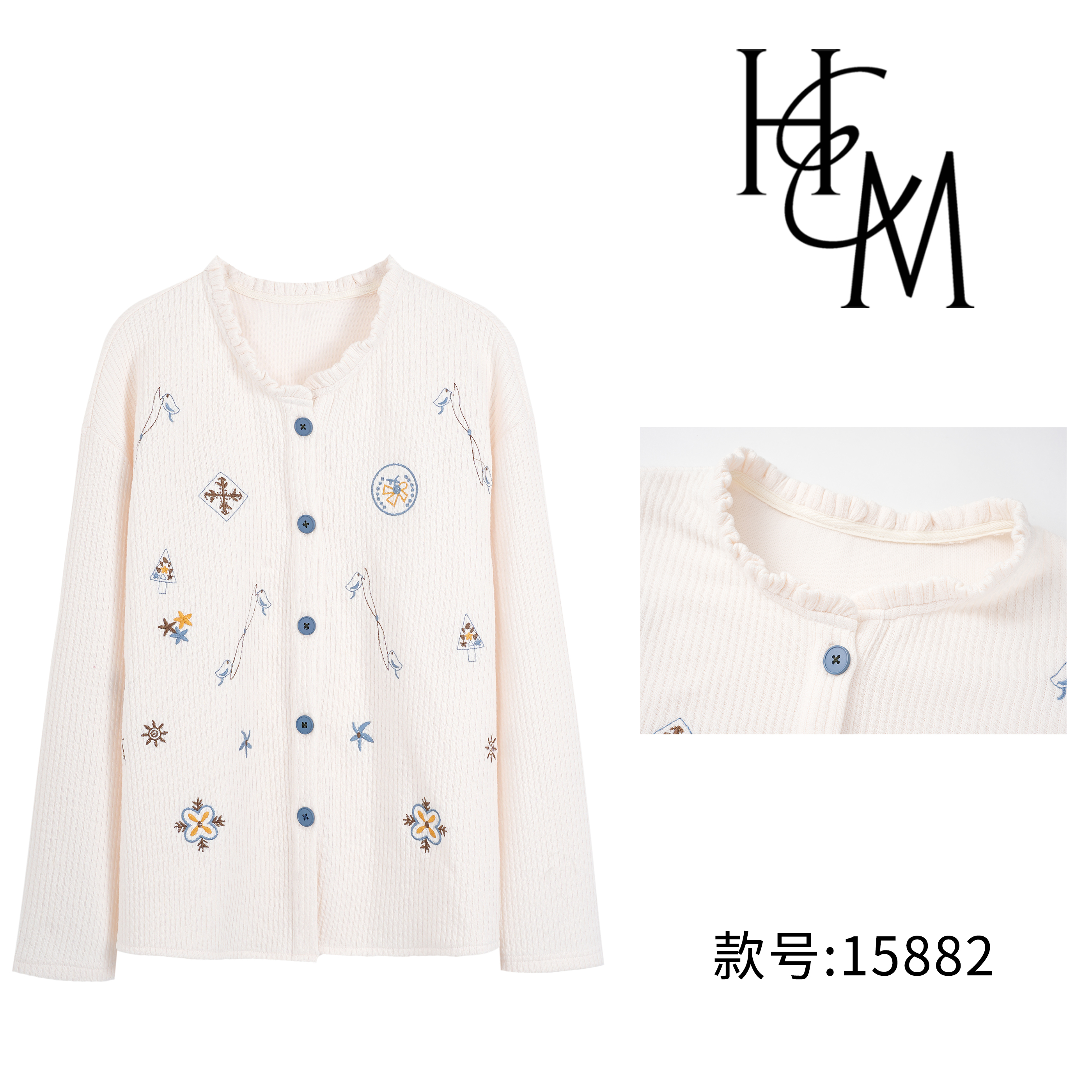 时尚减龄俏皮花边领刺绣简约长袖T恤衬衫【15882】