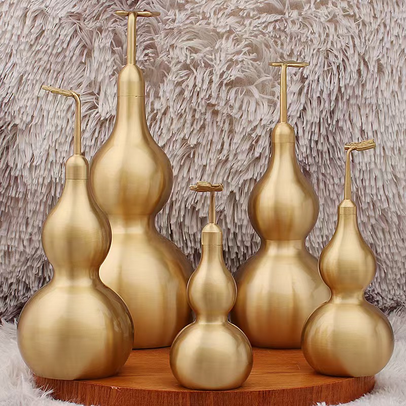 黄铜光面素面款式葫芦一叶葫芦开口空心葫芦底部八卦招财摆件工艺