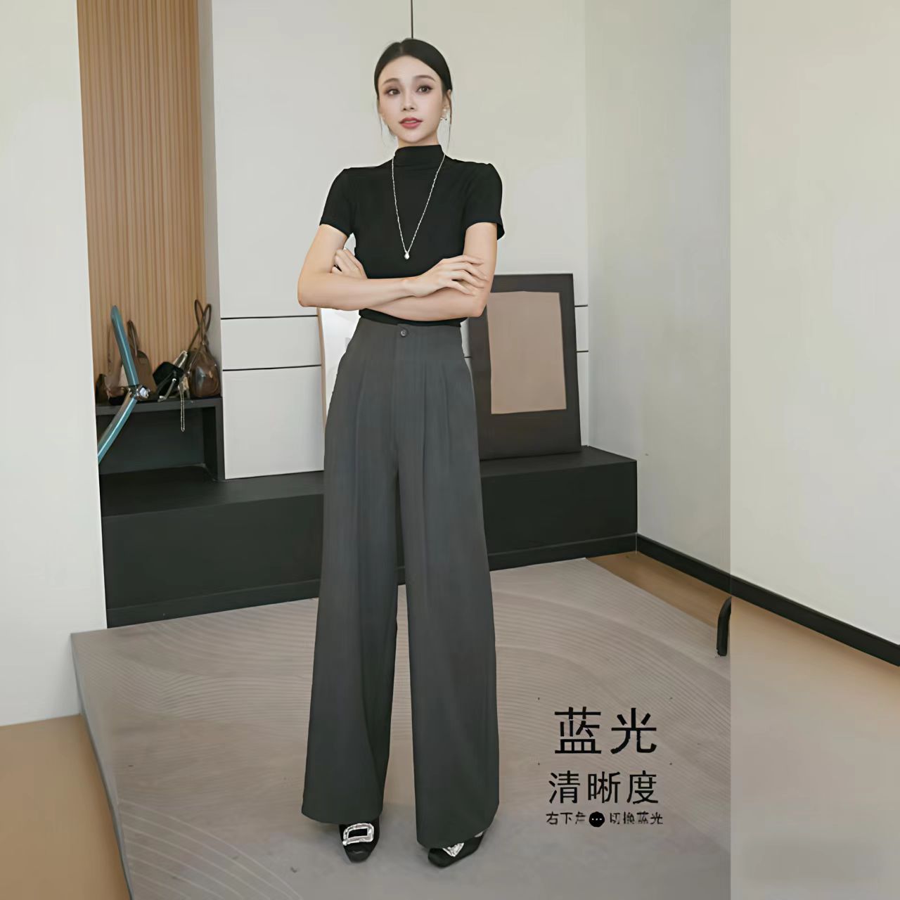 2025新款必备天丝亚麻直筒阔腿裤锻面人字纹显瘦时髦A068