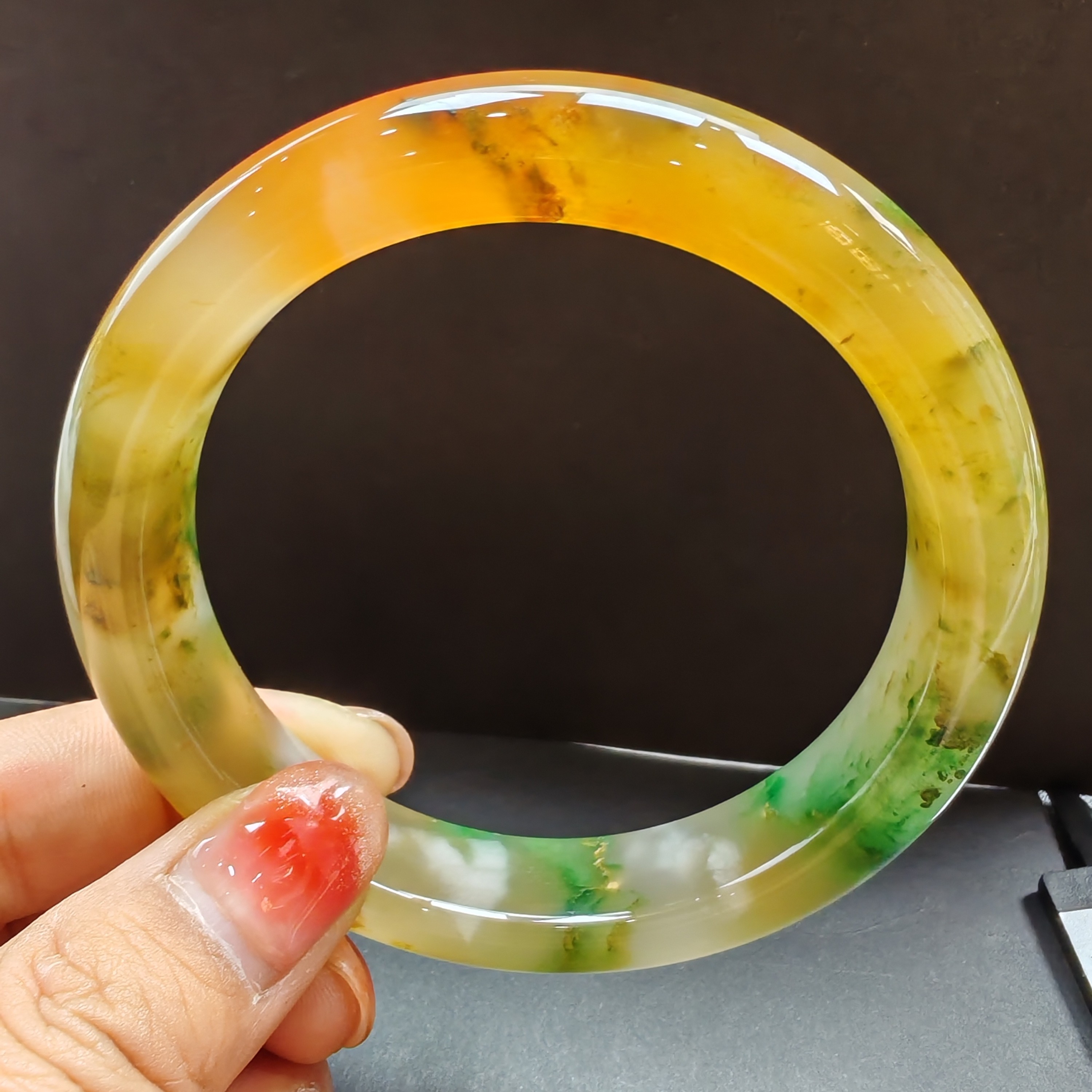 黄加绿冰飘花——天然A货非洲翠手镯