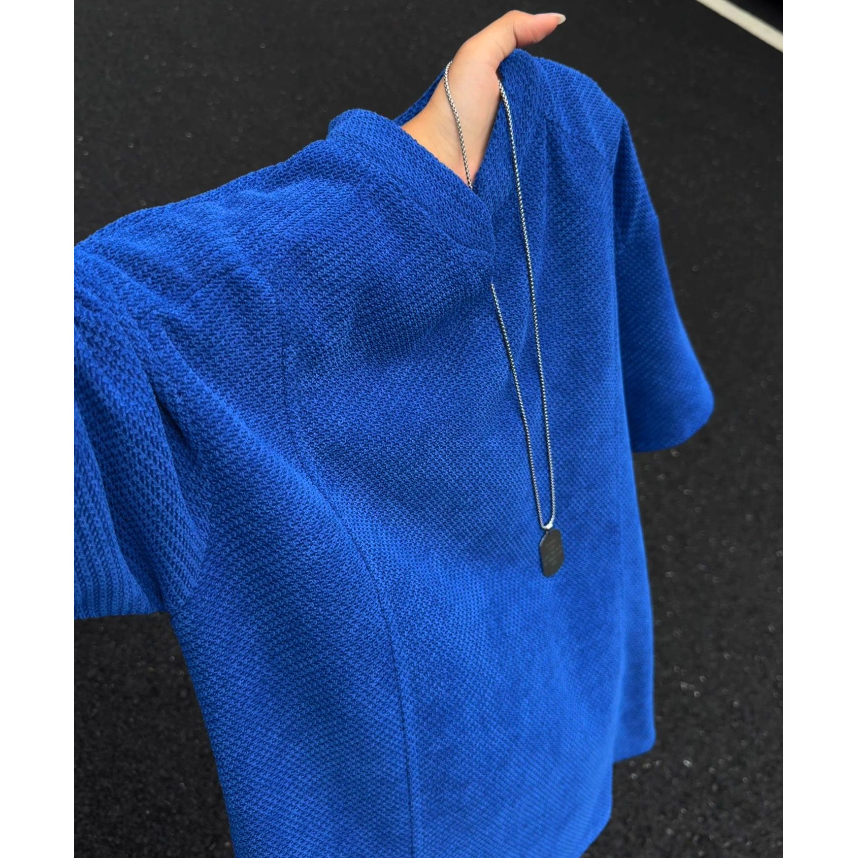 美式复古龙鳞透风透气不透肉男士夏季新款v领短袖休闲百搭上衣T恤