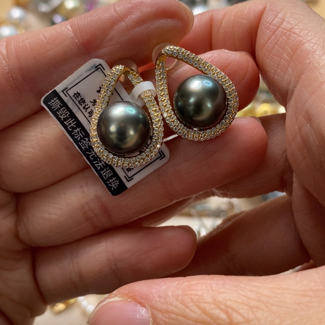 海水珍珠耳饰银S925镶嵌