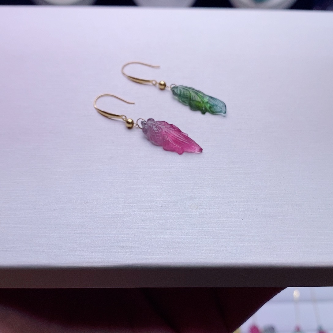 碧玺碧玺m18K金镶嵌耳饰