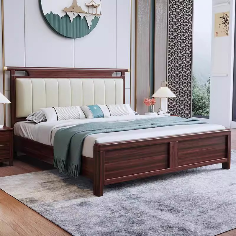 新中式高端乌金木实木床1.8米双人大床高箱储物2米大床主卧室婚床