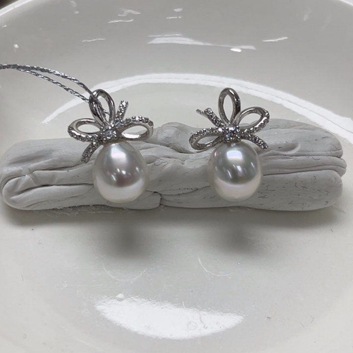 耳饰银S925镶嵌海水珍珠澳白 8-9mm 87号