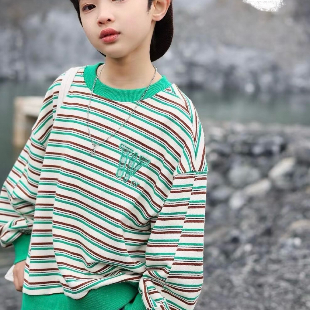 807362#木瓜汁中大童条纹卫衣男童韩版时尚百搭