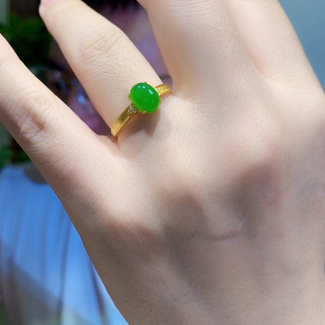 和田玉（碧玉）戒指银S925镀金镶嵌