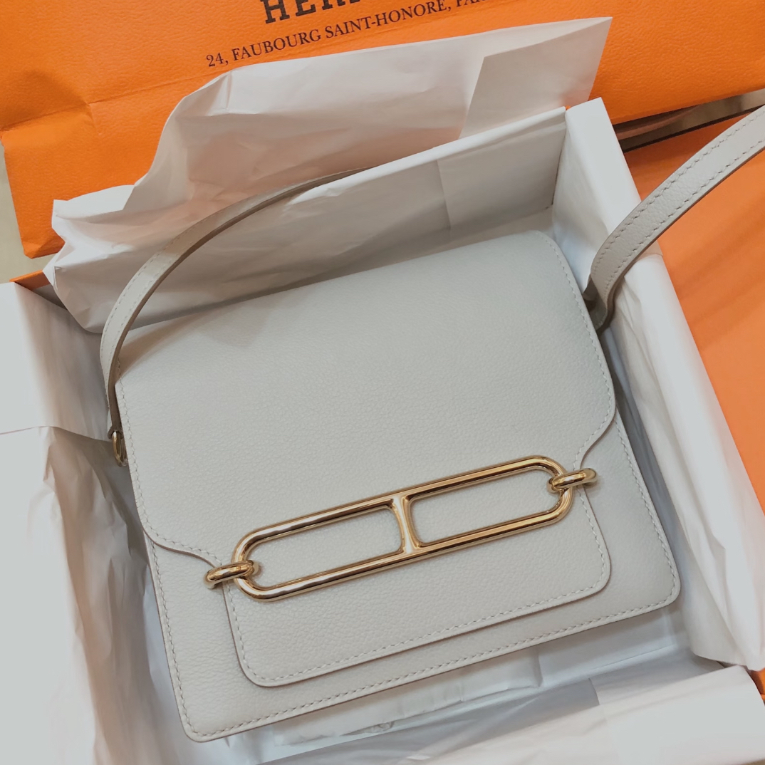 99新 Hermes/爱马仕 爱马仕猪鼻子19珍珠灰金扣Y单肩包9347083