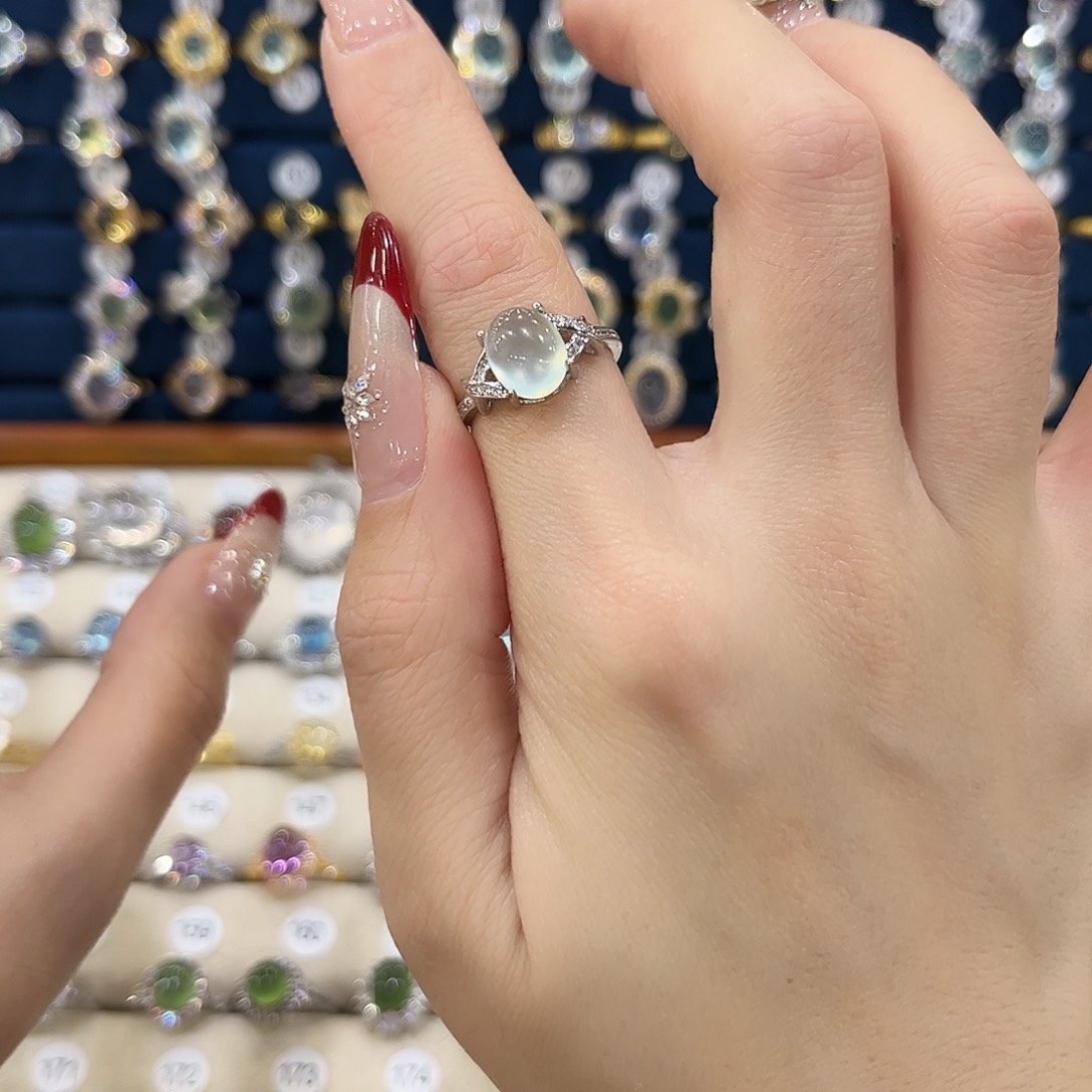 蛇纹石玉女款银S925镶嵌装****晓戒指69