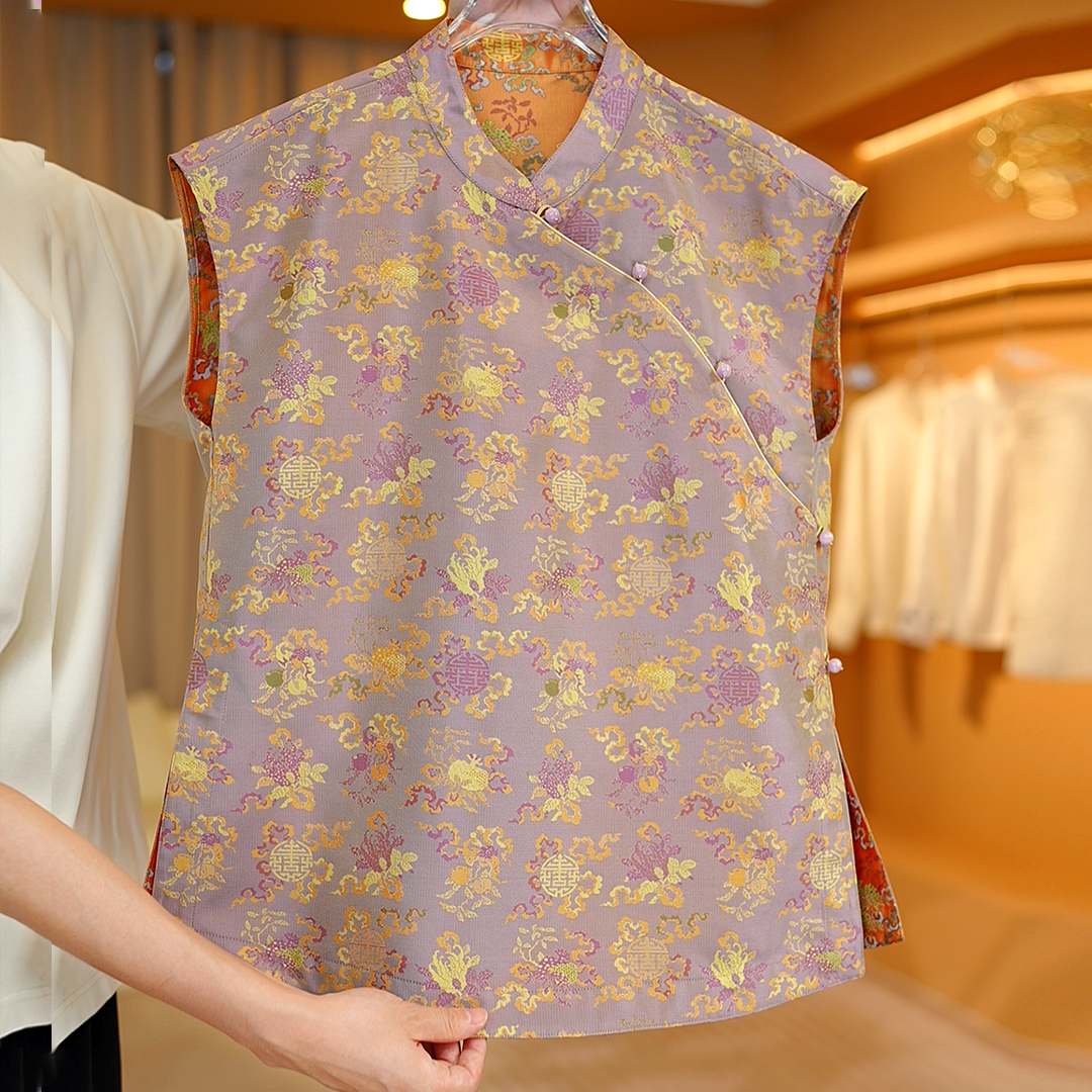 【喜麒麟双面穿 】双面穿夏款新中式织锦提花开衫短袖设计师