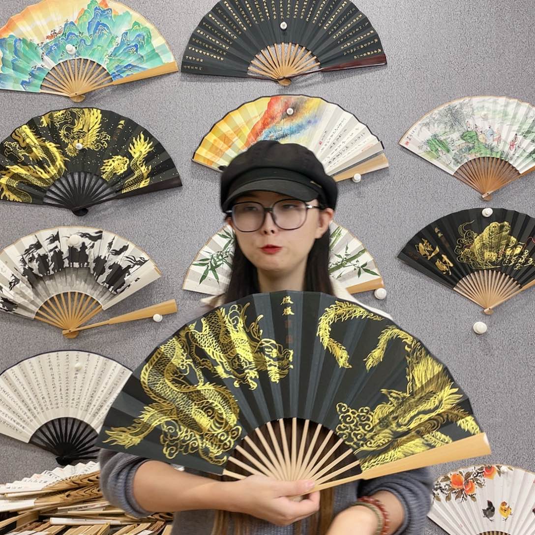 书法10寸玉竹-纯手绘-文玩扇骨（默认粘好）