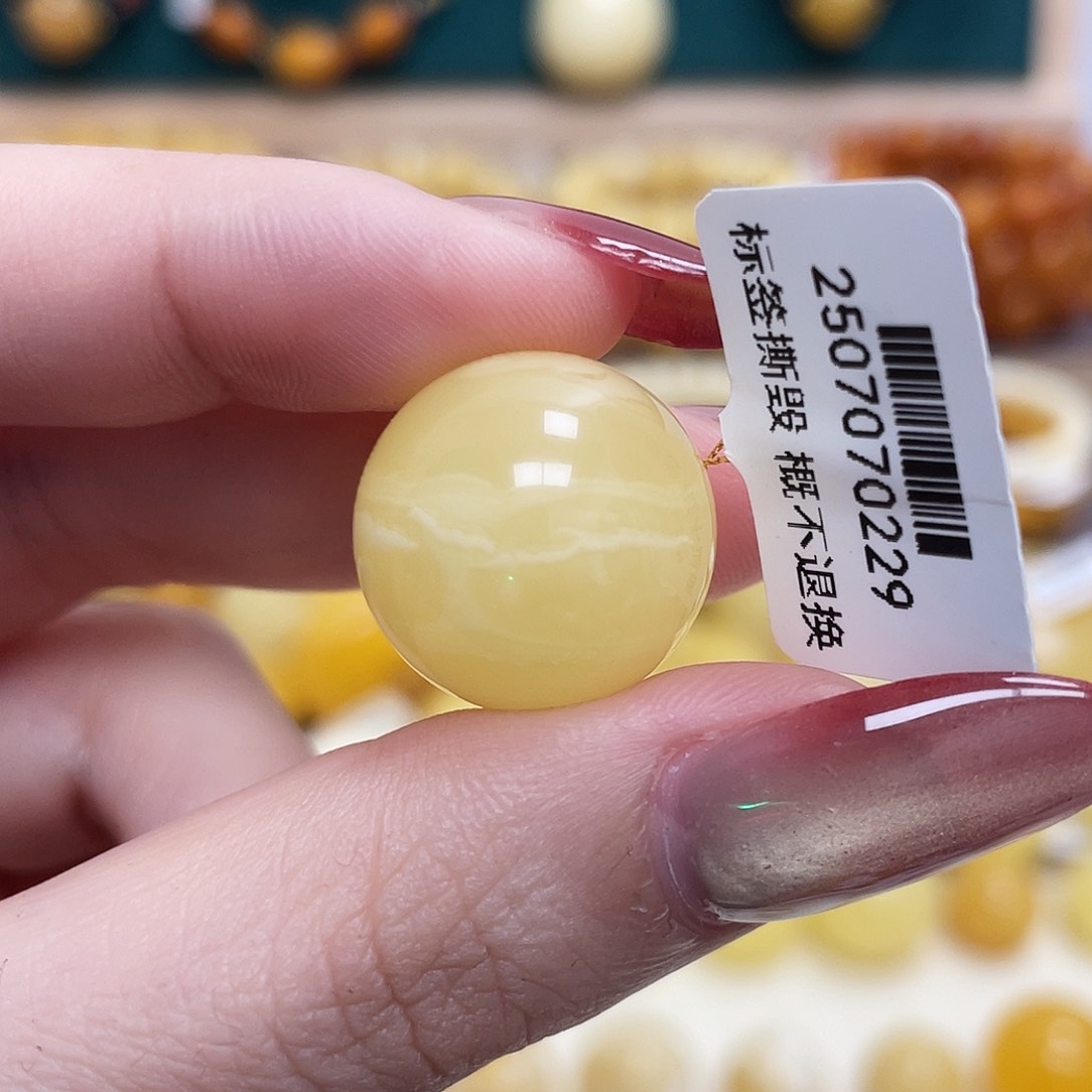 蜜蜡未镶嵌珠宝奇石18.4mm妖花圆珠带平头