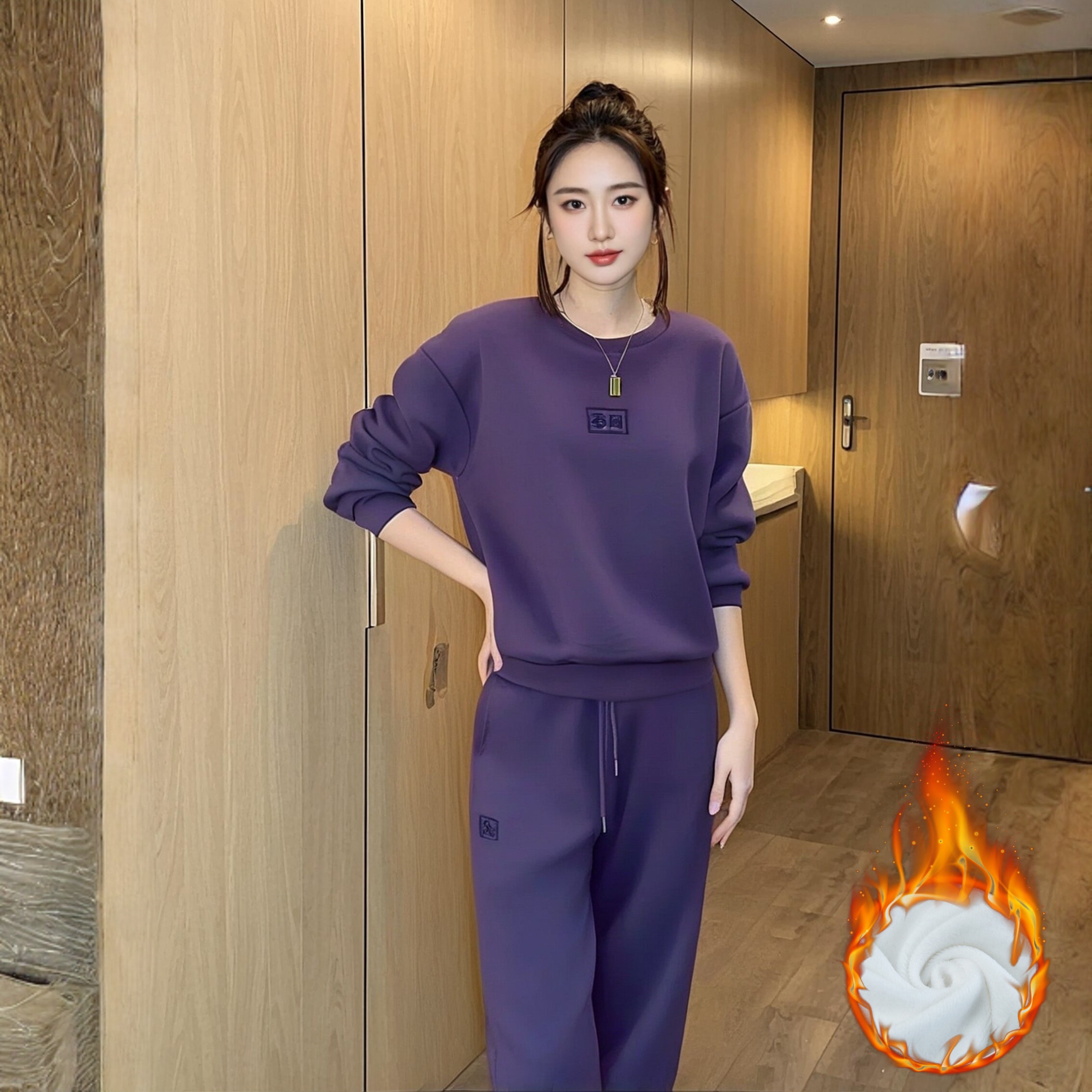 春秋季运动套装女2025新款大码宽松女装圆领卫衣卫裤休闲两件套