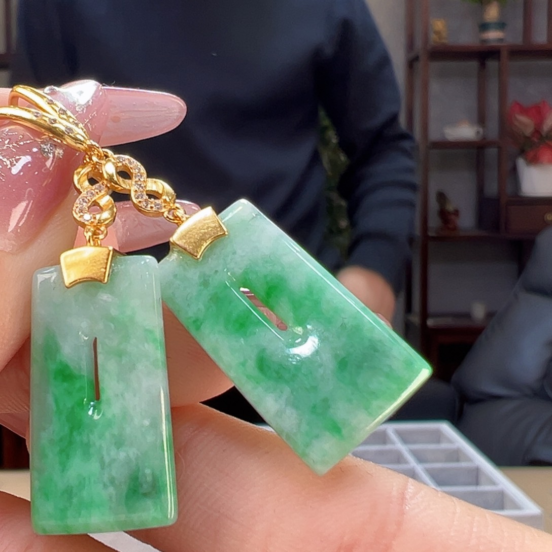 翡翠耳饰银S925镶嵌耳环62