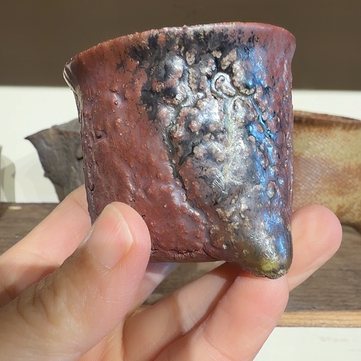 柴烧手泥杯子三足