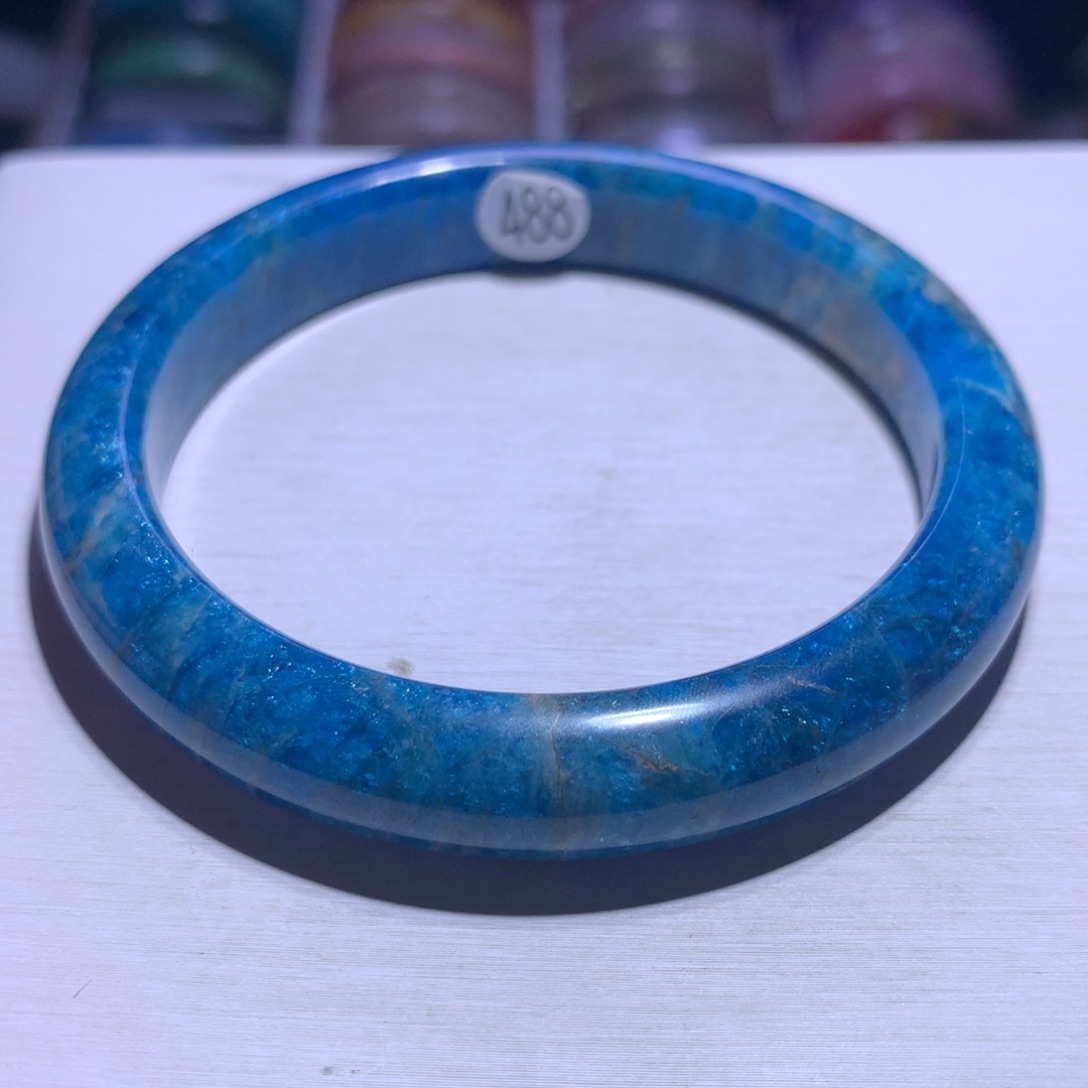 水晶手镯银S925镶嵌蓝磷灰60.3圈488
