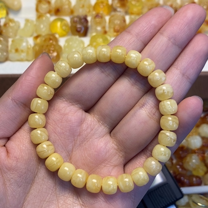 琥珀未镶嵌裸石精工老型满蜡手串