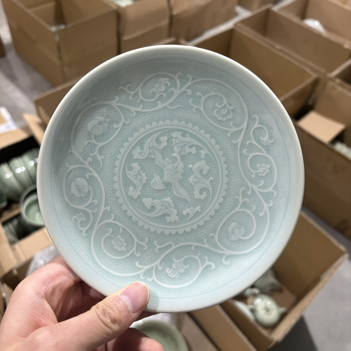 中国非遗耀州窑青瓷中式6英寸大唐春骨碟盘餐具15.5cm