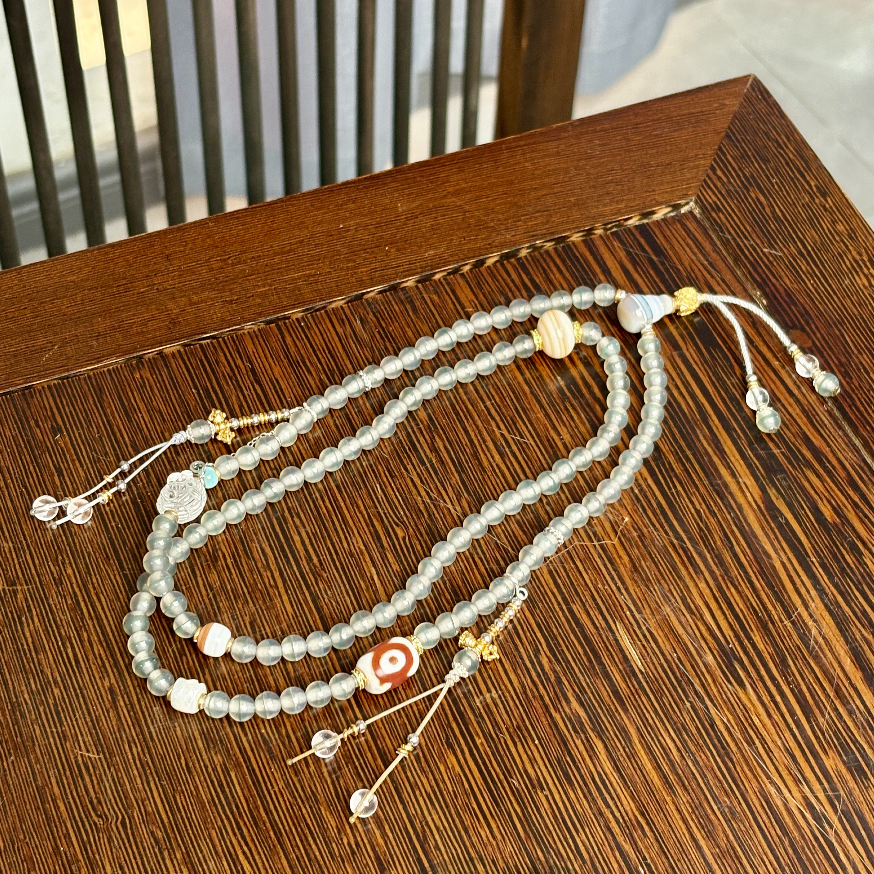 扶摇臻选|极光一线药师玛瑙108多圈红肉猫三眼项链6mm-5806