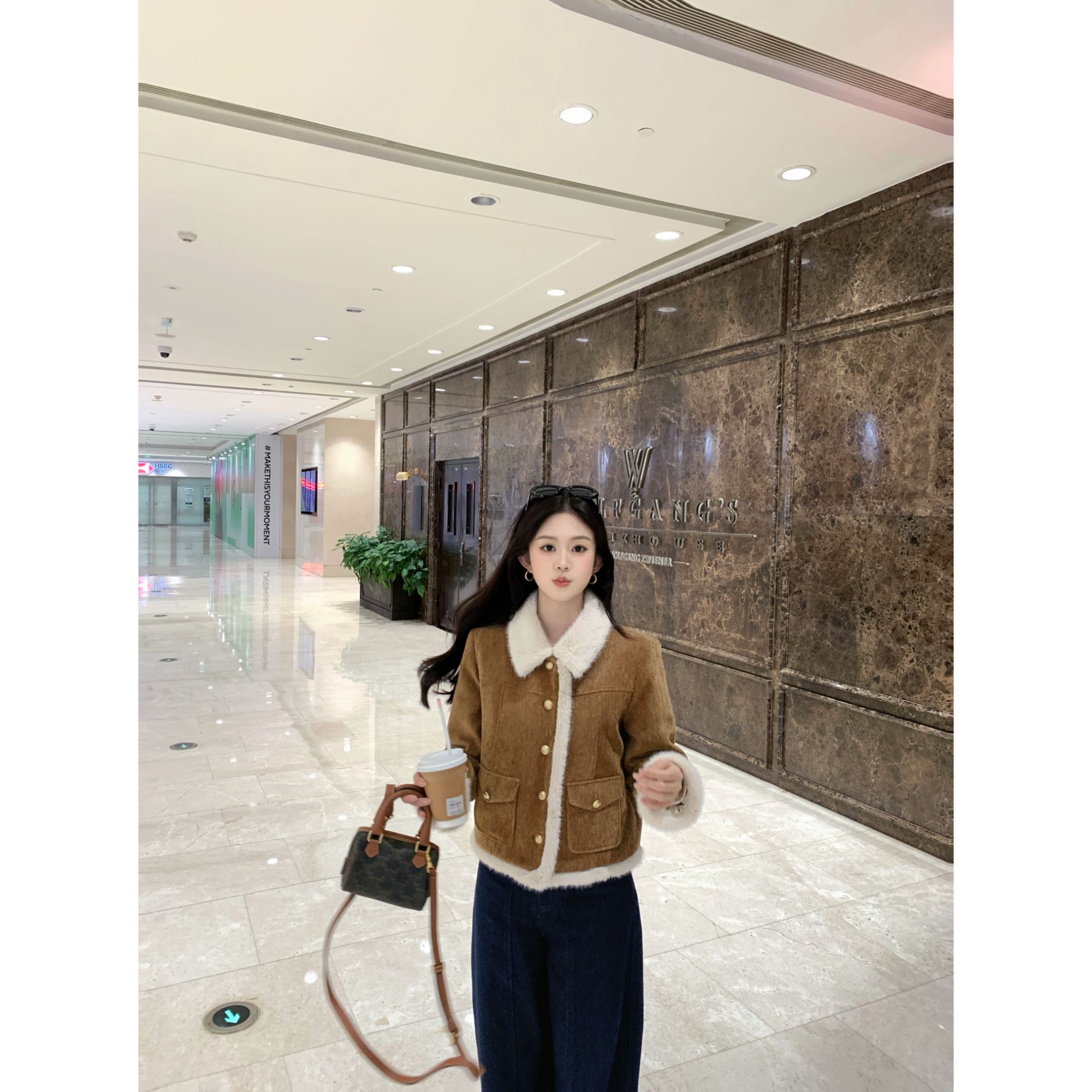 Zzhen【夹心热可可】洋气高级短款毛毛翻领外套百搭显瘦上衣DWT1278