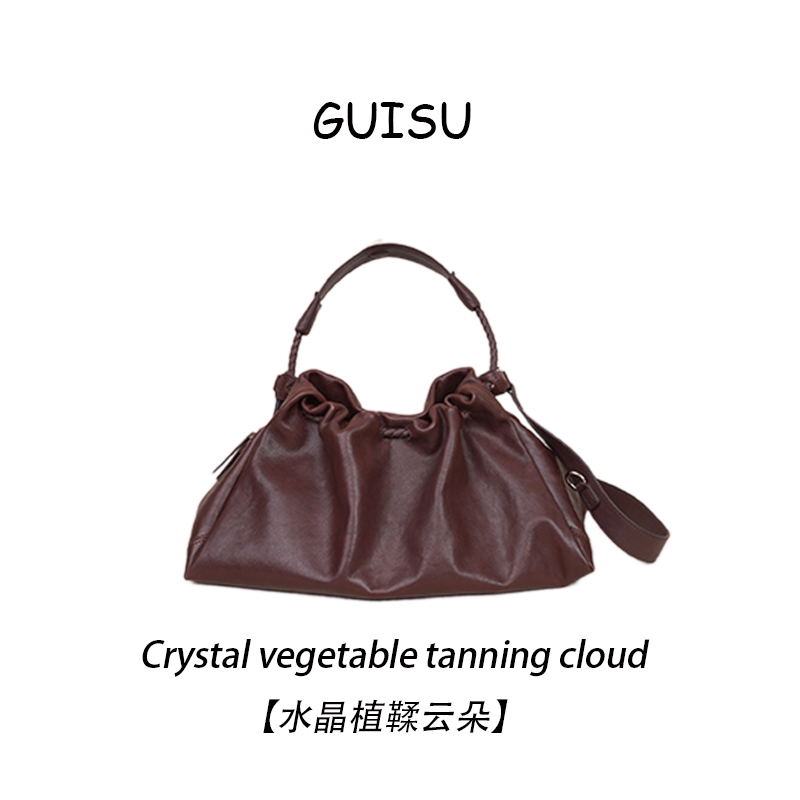 【闺宿】水晶植鞣头层牛皮复古女包斜跨云朵包时尚肩包8228