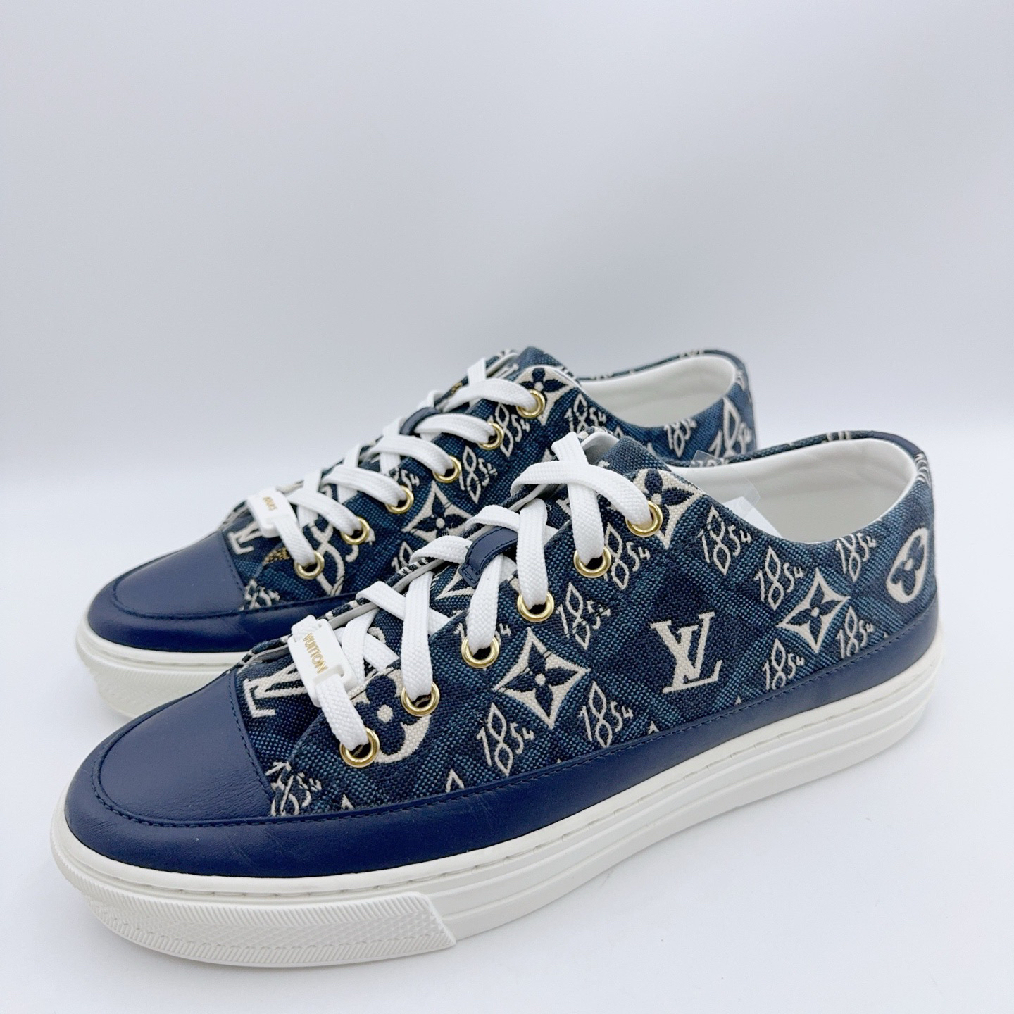 95新 LouisVuitton/路易威登 37.5码/1854满印蓝牛仔板鞋/02295