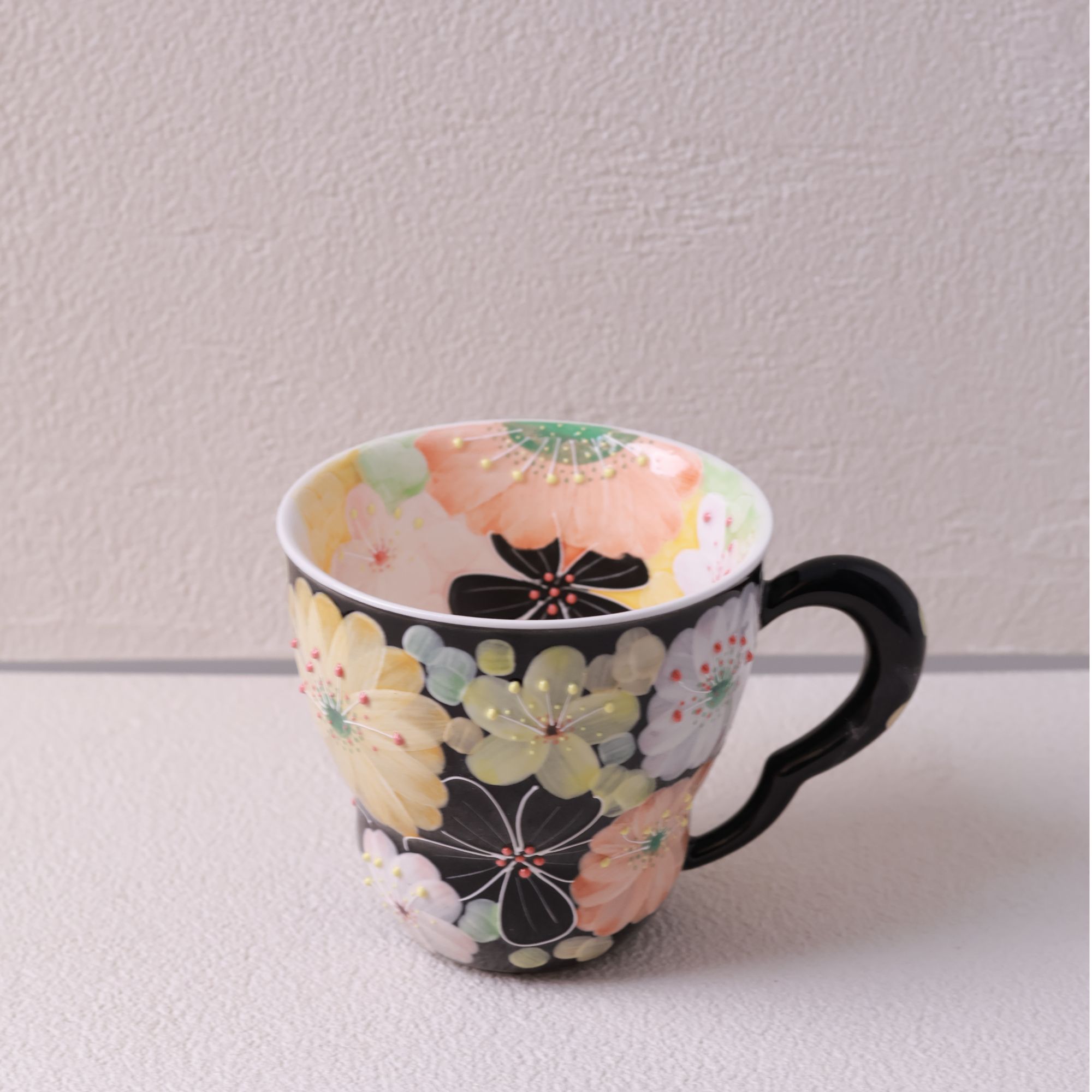 花满蹊黑色花花咖啡杯