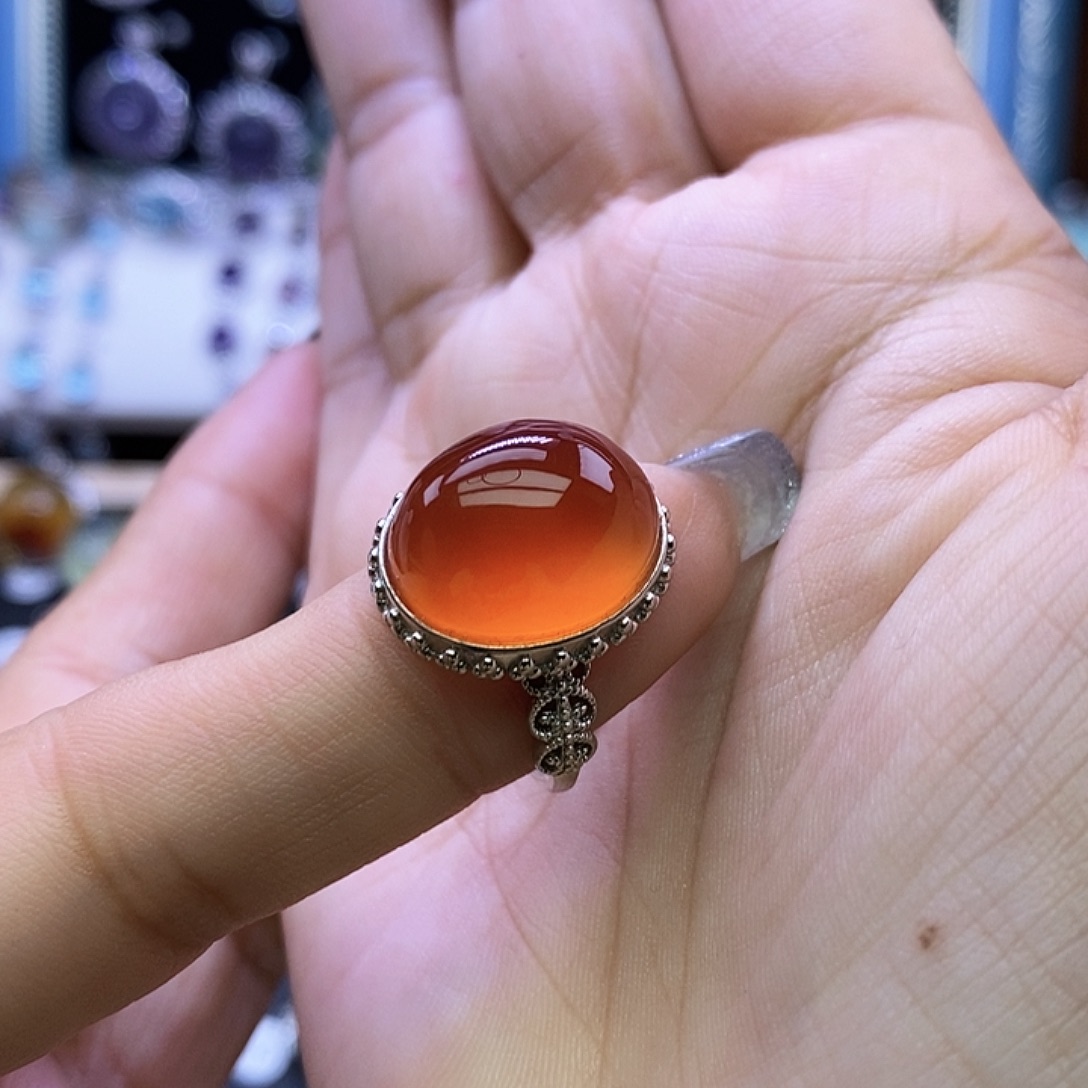 岫玉银S925镶嵌戒指