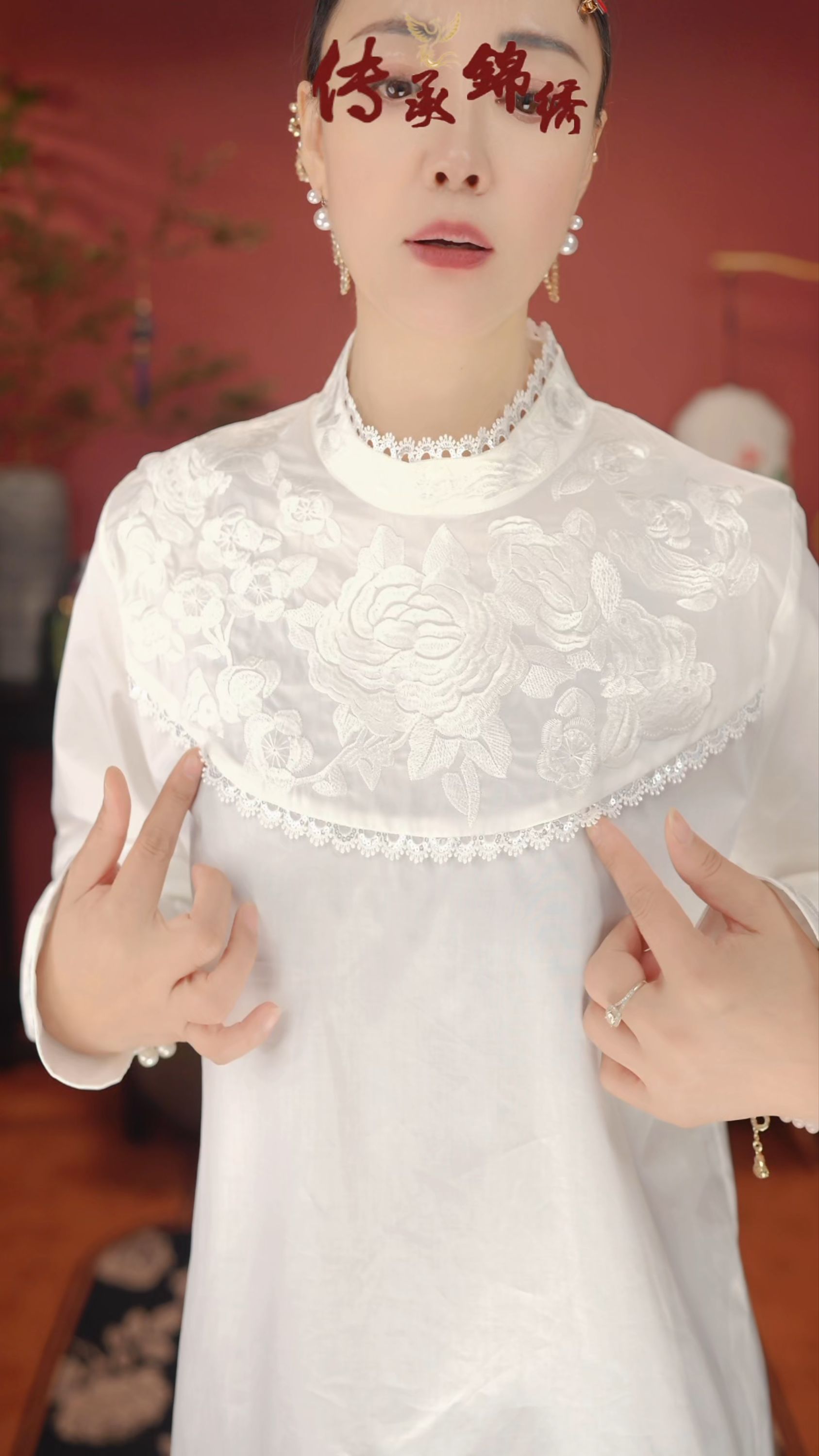 梧桐宝贝【素玉白牡丹】牡丹重工刺绣打底白色衬衣衬衫长袖上衣