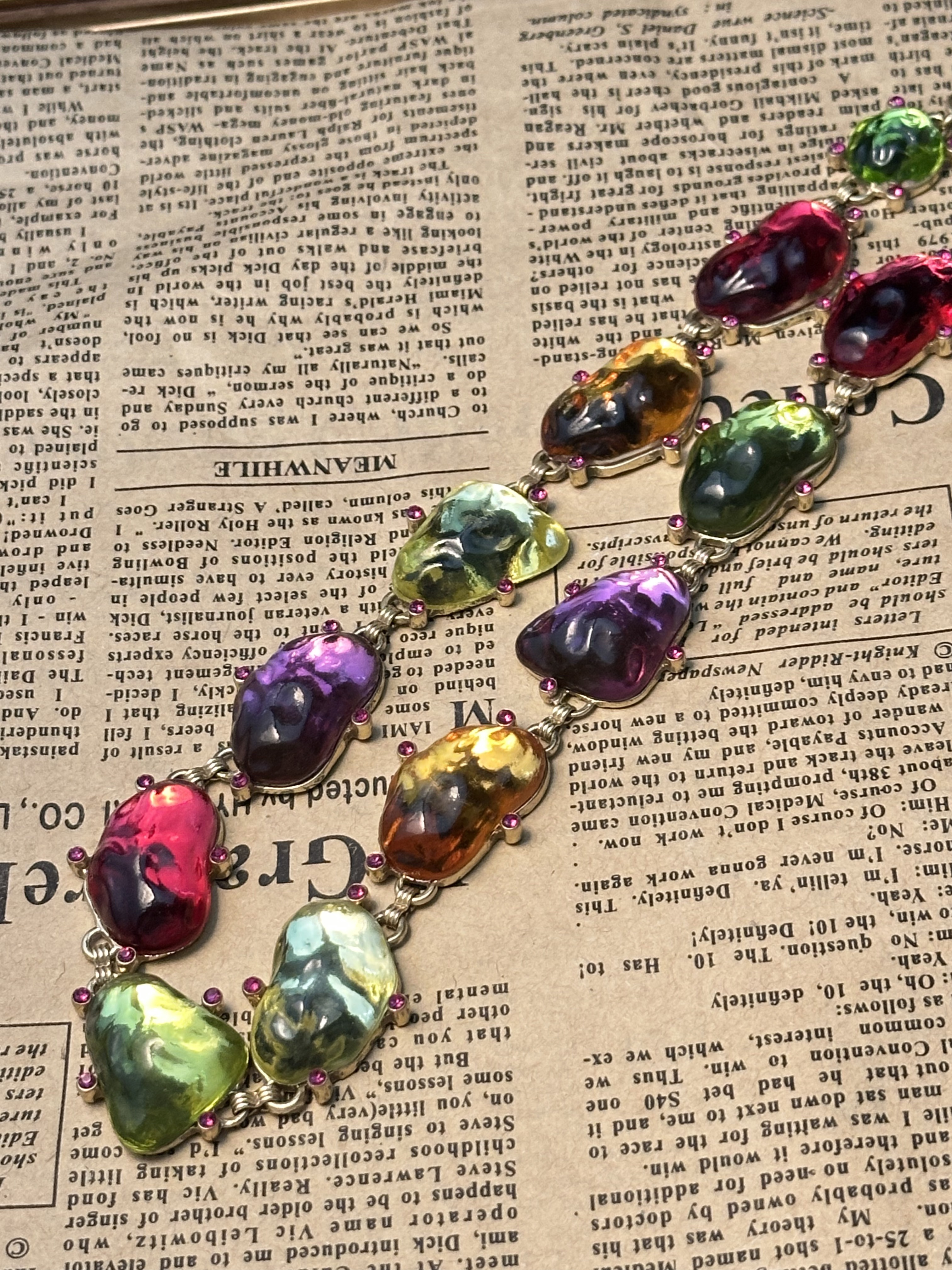 铜合金琉璃项链 中古镀金彩色琉璃项链 N8309