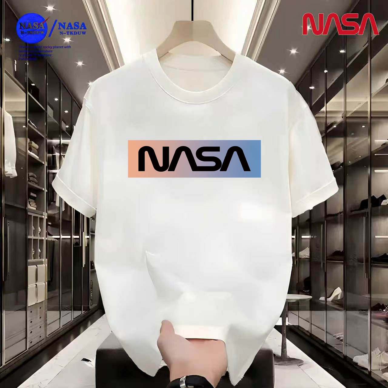 10-D16NASA联名重磅T恤男女同款时尚百搭圆领短袖【渐变nasa】A-024