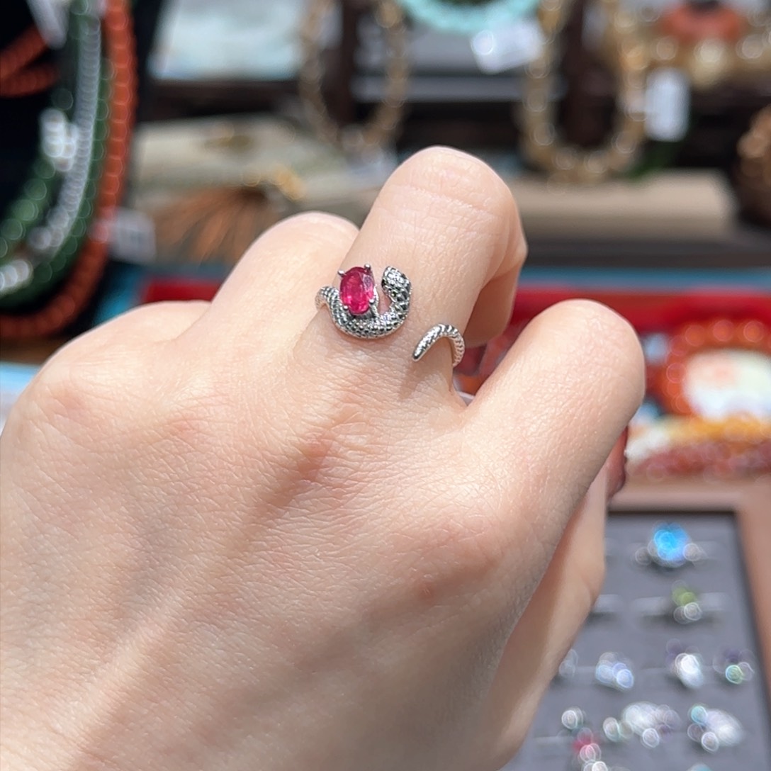 红宝石戒指银S925镶嵌戒指